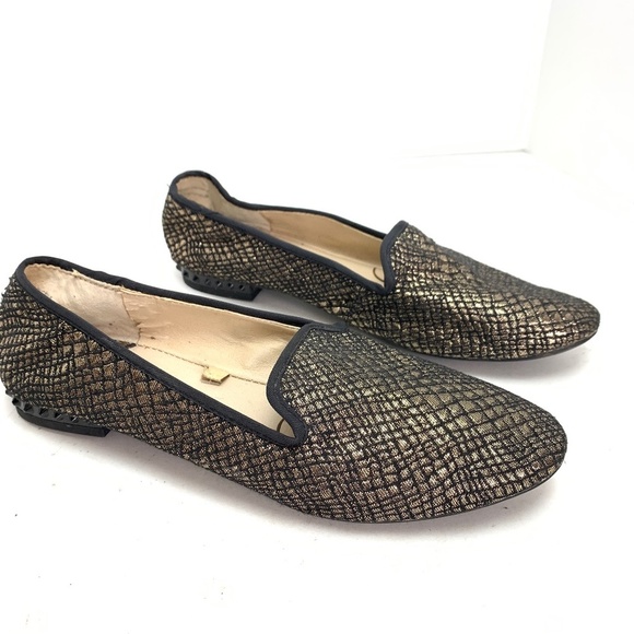 SAM & LIBBY EDELMAN Gold Black Loafers Flats sz 8 - Picture 1 of 16
